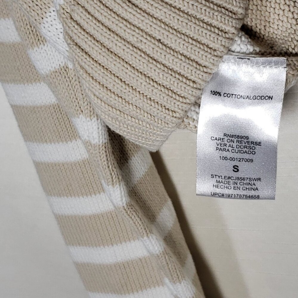 Copper Key Thick knitted mock roll neck sweater white beige striped womens Small - Picture 2 of 6